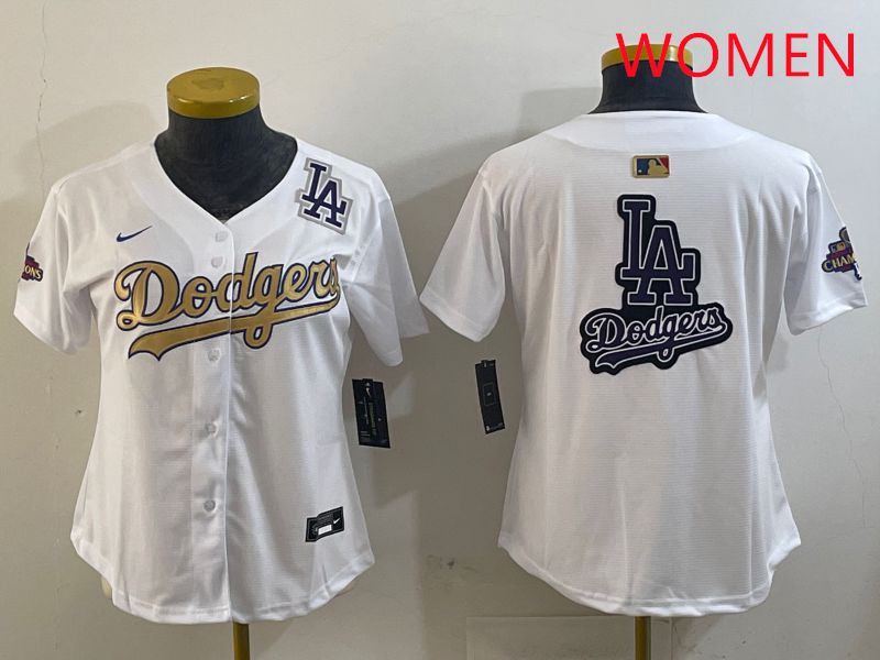 Women Los Angeles Dodgers Blank White Champion gold character 2025 Nike MLB Jersey style 22